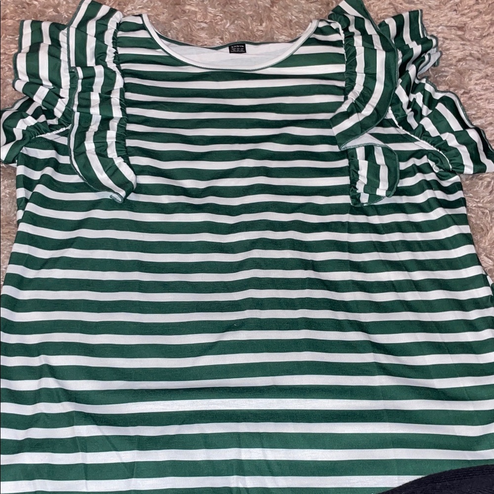 SHEIN Green and White Striped Top